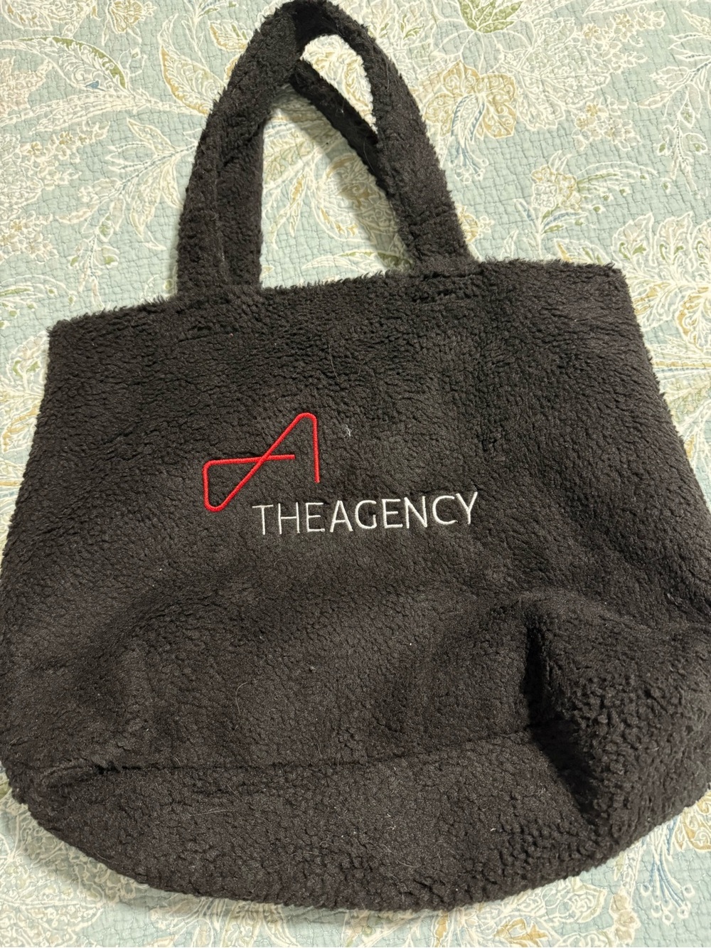 THEAGENCY Black Sherpa Tote Bag with Red Logo